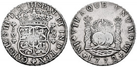 Charles III (1759-1788). 8 reales. 1772. Lima. JM. (Cal-1034). Ag. 26,96 g. Pellet above the 1st LMA. Almost VF. Est...180,00. 


 SPANISH DESCRIPT...