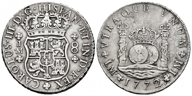 Charles III (1759-1788). 8 reales. 1772. Lima. JM. (Cal-1034). Ag. 26,32 g. Pell...