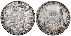 Charles III (1759-1788). 8 reales. 1770. México. FM. (Cal-1101). Ag. 26,77 g. Choice VF. Est...250,00. 


 SPANISH DESCRIPTION: Carlos III (1759-17...