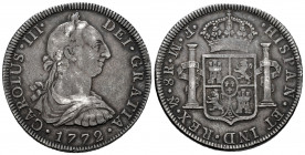 Charles III (1759-1788). 8 reales. 1772. México. FM. (Cal-1104). Ag. 26,87 g. Inverted mintmark and assayers. Tone. Choice VF. Est...150,00. 


 SP...