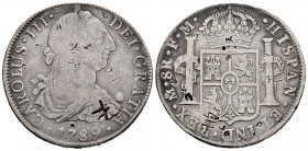 Charles III (1759-1788). 8 reales. 1789. México. FM. (Cal-1134). Ag. 26,67 g. Chop marks. Almost VF. Est...90,00. 


 SPANISH DESCRIPTION: Carlos I...