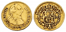 Charles III (1759-1788). 1/2 escudo. 1773. Madrid. PJ. (Cal-1258). Au. 1,75 g. Choice F/Almost VF. Est...120,00. 


 SPANISH DESCRIPTION: Carlos II...