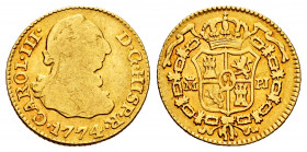 Charles III (1759-1788). 1/2 escudo. 1774. Madrid. PJ. (Cal-1260). Au. 1,72 g. Choice F. Est...110,00. 


 SPANISH DESCRIPTION: Carlos III (1759-17...