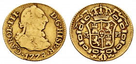 Charles III (1759-1788). 1/2 escudo. 1778. Madrid. PJ. (Cal-1267). Au. 1,66 g. Choice F/Almost VF. Est...110,00. 


 SPANISH DESCRIPTION: Carlos II...