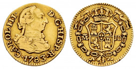 Charles III (1759-1788). 1/2 escudo. 1783. Madrid. JD. (Cal-1275). Au. 1,59 g. VF. Est...130,00. 


 SPANISH DESCRIPTION: Carlos III (1759-1788). 1...