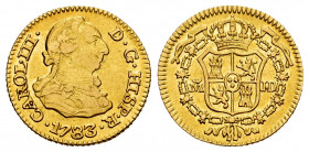Charles III (1759-1788). 1/2 escudo. 1783. Madrid. JD. (Cal-1275). Au. 1,72 g. Choice VF. Est...120,00. 


 SPANISH DESCRIPTION: Carlos III (1759-1...