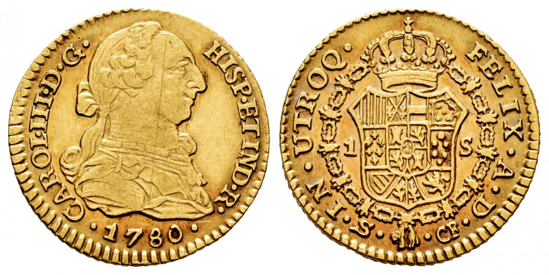 Charles III (1759-1788). 1 escudo. 1780. Sevilla. CF. (Cal-1499). Au. 3,38 g. Ha...