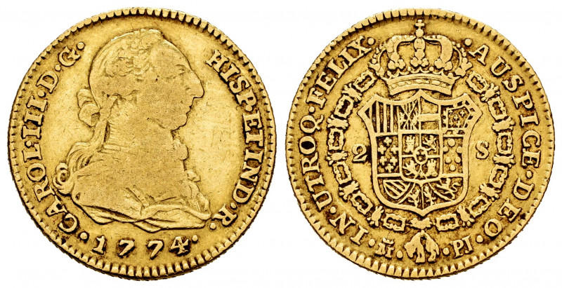 Charles III (1759-1788). 2 escudos. 1774. Madrid. PJ. (Cal-1546). Au. 6,68 g. Ch...