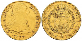 Charles III (1759-1788). 8 escudos. 1777. México. FM. (Cal-2005). (Cal-767). Au. 26,88 g. Used as a jewelry piece. Choice VF. Est...1200,00. 


 SP...