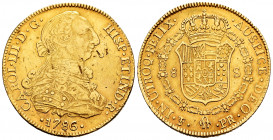 Charles III (1759-1788). 8 escudos. 1786. Potosí. PR. (Cal-2072). (Cal onza-838). Au. 27,02 g. Without pellet between assayers. Small planchet flaws. ...