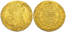 Charles III (1759-1788). 8 escudos. 1774. Santa Fe de Nuevo Reino. VJ. (Cal-2098). (Cal onza-868). (Restrepo-72-6). Au. 26,85 g. It was in hoop. VF. E...