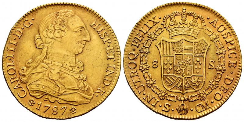 Charles III (1759-1788). 8 escudos. 1787. Sevilla. CM. (Cal-2193). Au. 26,99 g. ...