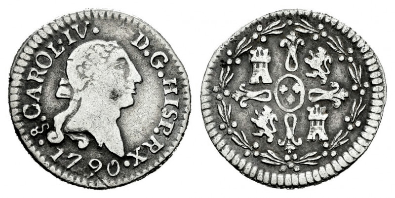 Charles IV (1788-1808). 1/4 real. 1790. Santiago. (Cal-181). Ag. 0,78 g. Bust of...