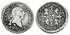 Charles IV (1788-1808). 1/4 real. 1790. Santiago. (Cal-181). Ag. 0,78 g. Bust of Charles III and Ordinal IV. Rare. VF. Est...320,00. 


 SPANISH DE...