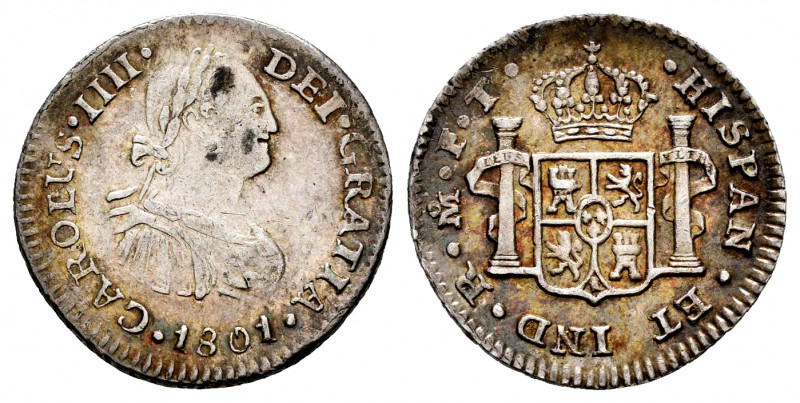 Charles IV (1788-1808). 1/2 real. 1801. México. FT. (Cal-287). Ag. 1,68 g. Choic...