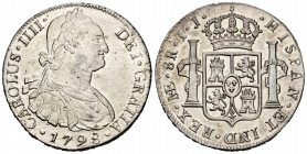 Charles IV (1788-1808). 8 reales. 1798. Lima. IJ. (Cal-916). Ag. 26,94 g. Cleaned rust. Almost VF/VF. Est...60,00. 


 SPANISH DESCRIPTION: Carlos ...