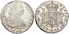 Charles IV (1788-1808). 8 reales. 1799. Lima. IJ. (Cal-917). Ag. 27,51 g. Nicks on edge. It retains some luster. Almost XF/XF. Est...110,00. 


 SP...