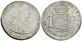 Charles IV (1788-1808). 8 reales. 1802. Lima. IJ. (Cal-920). Ag. 26,93 g. Choice VF. Est...80,00. 


 SPANISH DESCRIPTION: Carlos IV (1788-1808). 8...