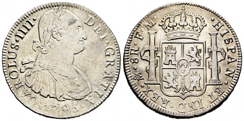 Charles IV (1788-1808). 8 reales. 1795. México. FM. (Cal-958). Ag. 26,53 g. Rust...