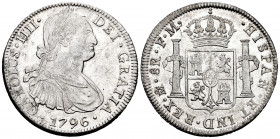 Charles IV (1788-1808). 8 reales. 1796. México. FM. (Cal-959). Ag. 26,97 g. It retains some luster. XF/Almost XF. Est...100,00. 


 SPANISH DESCRIP...