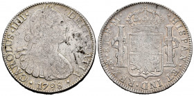 Charles IV (1788-1808). 8 reales. 1798. México. FM. (Cal-961). Ag. 26,50 g. Choice F. Est...50,00. 


 SPANISH DESCRIPTION: Carlos IV (1788-1808). ...