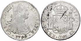 Charles IV (1788-1808). 8 reales. 1799. México. FM. (Cal-963). Ag. 26,99 g. Scratch on reverse. Choice VF/VF. Est...70,00. 


 SPANISH DESCRIPTION:...