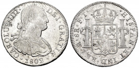 Charles IV (1788-1808). 8 reales. 1802. México. FT. (Cal-975). Ag. 26,95 g. It retains some luster. VF. Est...80,00. 


 SPANISH DESCRIPTION: Carlo...