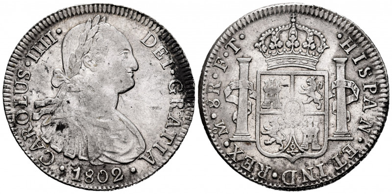 Charles IV (1788-1808). 8 reales. 1802. México. FT. (Cal-975). Ag. 27,08 g. Choi...