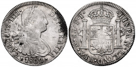Charles IV (1788-1808). 8 reales. 1802. México. FT. (Cal-975). Ag. 27,08 g. Choice VF/VF. Est...65,00. 


 SPANISH DESCRIPTION: Carlos IV (1788-180...