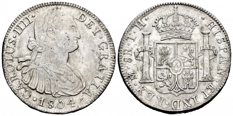 Charles IV (1788-1808). 8 reales. 1804. México. TH. (Cal-980). Ag. 27,06 g. VF/C...