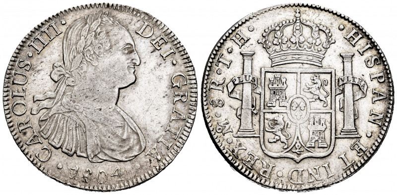Charles IV (1788-1808). 8 reales. 1804. México. TH. (Cal-981). Ag. 27,03 g. Almo...