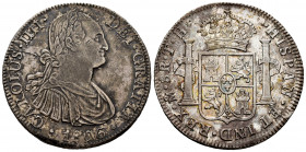 Charles IV (1788-1808). 8 reales. 1806. México. TH. (Cal-984). Ag. 26,94 g. It retains some original luster on reverse. Choice VF/Almost XF. Est...160...