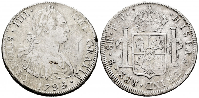 Charles IV (1788-1808). 8 reales. 1795. Potosí. PP. (Cal-998). Ag. 26,66 g. Scra...