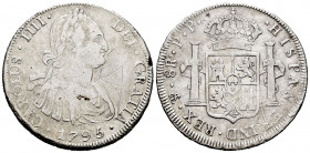 Charles IV (1788-1808). 8 reales. 1795. Potosí. PP. (Cal-998). Ag. 26,66 g. Scratches. Choice F. Est...50,00. 


 SPANISH DESCRIPTION: Carlos IV (1...