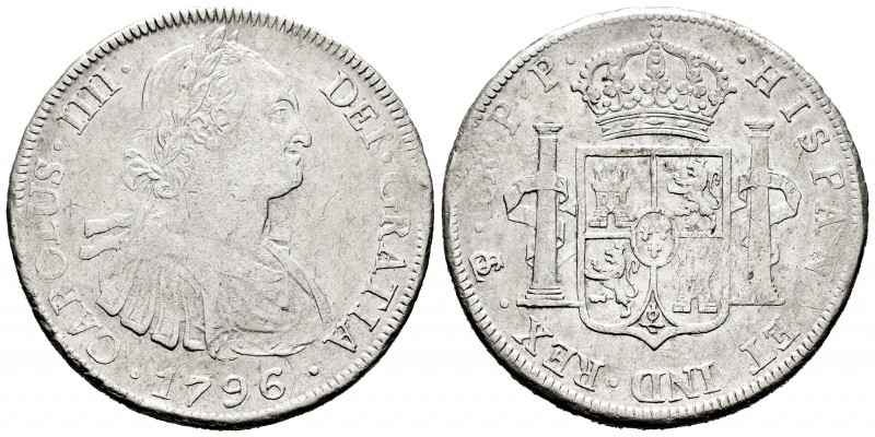 Charles IV (1788-1808). 8 reales. 1796. Potosí. PP. (Cal-1000). Ag. 26,63 g. Alm...