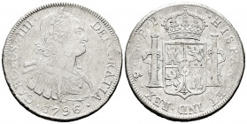 Charles IV (1788-1808). 8 reales. 1796. Potosí. PP. (Cal-1000). Ag. 26,63 g. Almost VF. Est...60,00. 


 SPANISH DESCRIPTION: Carlos IV (1788-1808)...