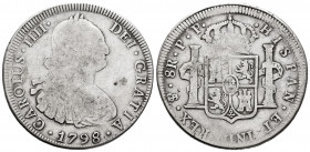 Charles IV (1788-1808). 8 reales. 1798. Potosí. PP. (Cal-1002). Ag. 26,05 g. Choice F. Est...60,00. 


 SPANISH DESCRIPTION: Carlos IV (1788-1808)....