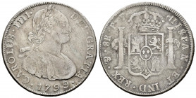 Charles IV (1788-1808). 8 reales. 1799. Potosí. PP. (Cal-1003). Ag. 26,93 g. Choice F. Est...50,00. 


 SPANISH DESCRIPTION: Carlos IV (1788-1808)....
