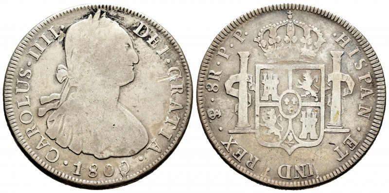 Charles IV (1788-1808). 8 reales. 1800. Potosí. PP. (Cal-1004). Ag. 26,51 g. Cho...