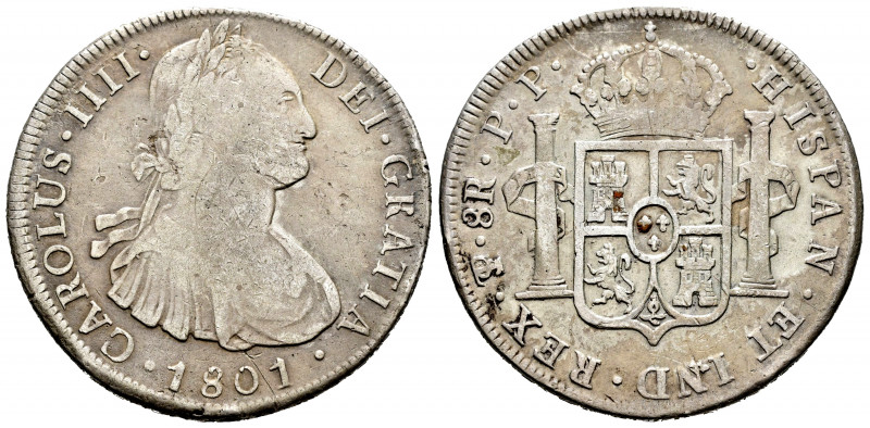 Charles IV (1788-1808). 8 reales. 1801. Potosí. PP. (Cal-1005). Ag. 26,31 g. Cho...