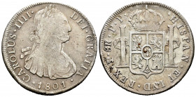 Charles IV (1788-1808). 8 reales. 1801. Potosí. PP. (Cal-1005). Ag. 26,31 g. Choice F. Est...50,00. 


 SPANISH DESCRIPTION: Carlos IV (1788-1808)....