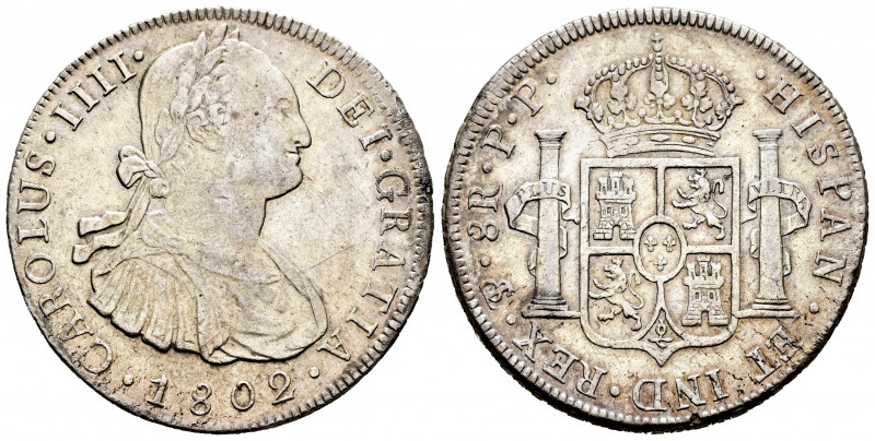 Charles IV (1788-1808). 8 reales. 1802. Potosí. PP. (Cal-1006). Ag. 26,95 g. Cho...