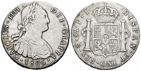 Charles IV (1788-1808). 8 reales. 1805. Potosí. PJ. (Cal-1010). Ag. 26,90 g. VF. Est...70,00. 


 SPANISH DESCRIPTION: Carlos IV (1788-1808). 8 rea...