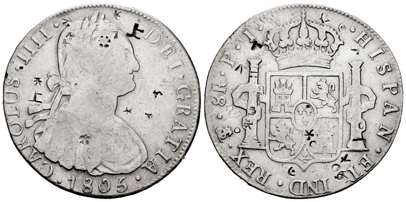 Charles IV (1788-1808). 8 reales. 1805. Potosí. PJ. (Cal-1010). Ag. 26,22 g. Cho...