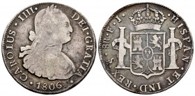 Charles IV (1788-1808). 8 reales. 1806. Santiago. FJ. (Cal-1047). Ag. 25,69 g. Rare. Almost VF. Est...300,00. 


 SPANISH DESCRIPTION: Carlos IV (1...
