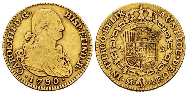 Charles IV (1788-1808). 2 escudos. 1790. Madrid. MF. (Cal-1275). Au. 6,82 g. Alm...