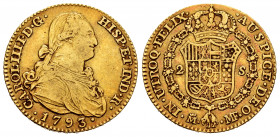 Charles IV (1788-1808). 2 escudos. 1793. Madrid. FM. (Cal-1279). Au. 6,73 g. Almost VF. Est...280,00. 


 SPANISH DESCRIPTION: Carlos IV (1788-1808...