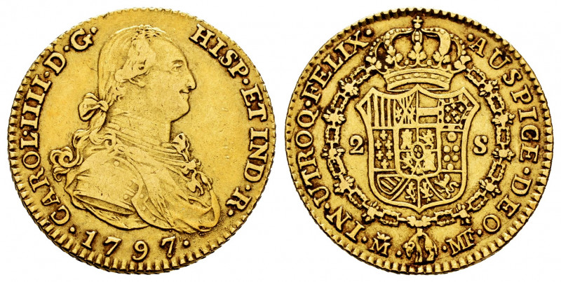 Charles IV (1788-1808). 2 escudos. 1797. Madrid. MF. (Cal-1289). Au. 6,73 g. Alm...