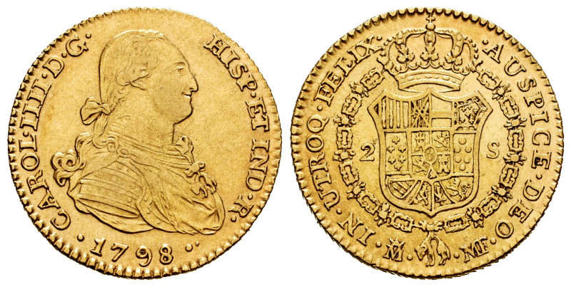 Charles IV (1788-1808). 2 escudos. 1798. Madrid. MF. (Cal-1290). Au. 6,67 g. Cho...