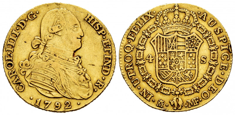 Charles IV (1788-1808). 4 escudos. 1792. Madrid. MF. (Cal-1475). Au. 13,41 g. Ni...